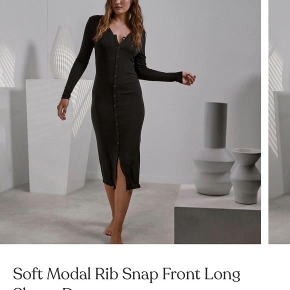 lunya Dresses & Skirts - Soft Modal Rib Snap Front Long Sleeve Dress